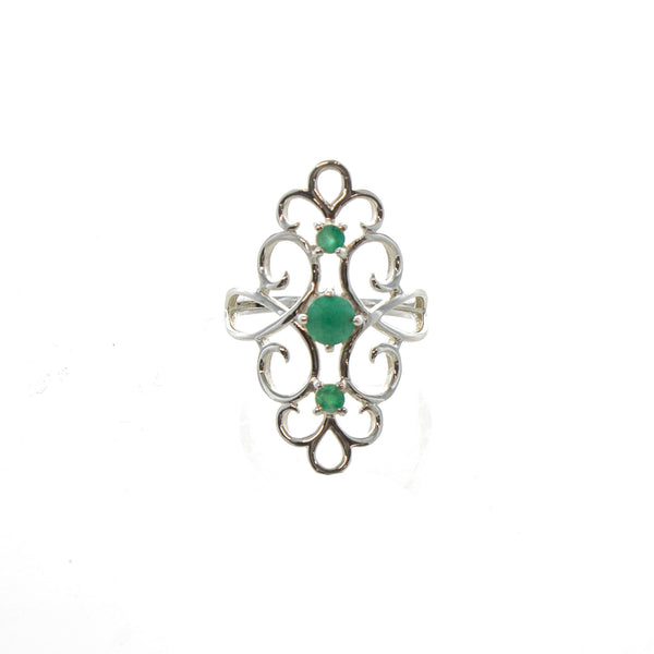 SS 3 Emerald Filigree Ring (Size 6,8)