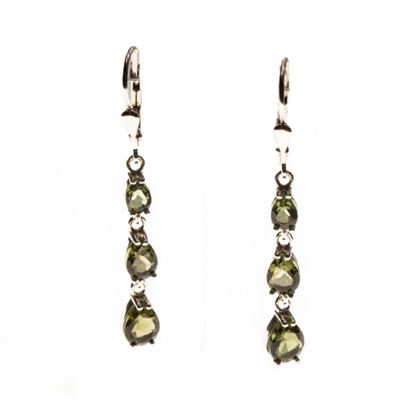 Sterling Silver Moldavite Faceted Pear Drop Earrings