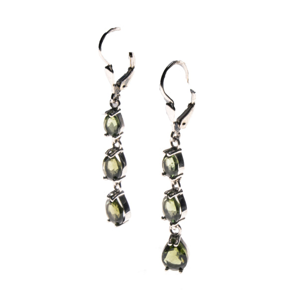 Sterling Silver Moldavite Faceted Pear Drop Earrings