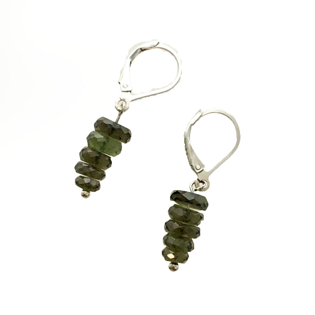 SS Faceted Moldavite Stack Earrings