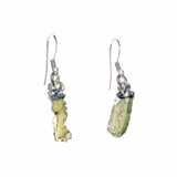 Sterling Silver Moldavite Nugget Dangle Bar Earrings