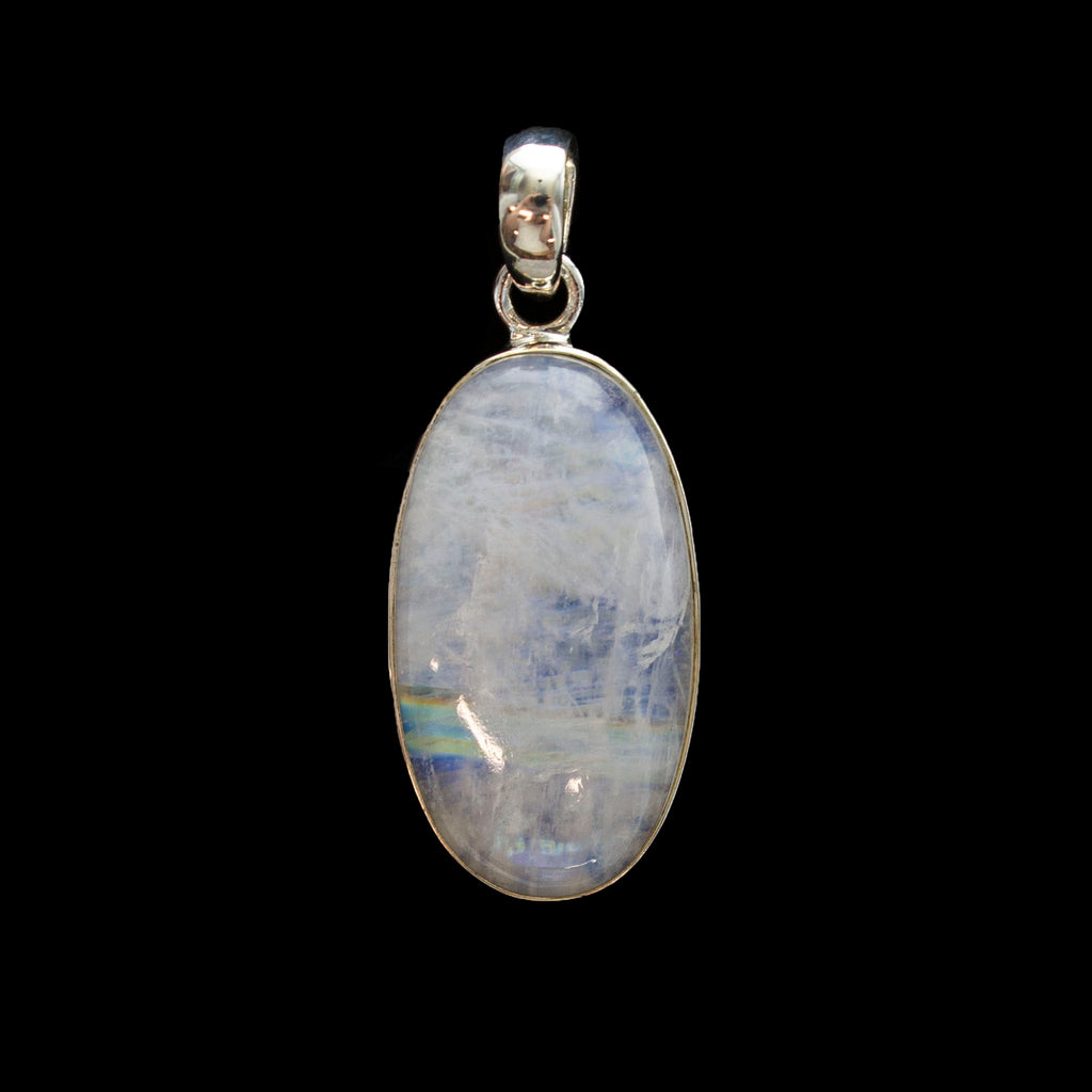 SS Rainbow Moonstone Oval Bezel Pendant