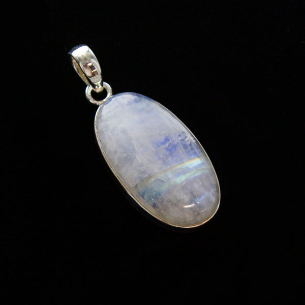 SS Rainbow Moonstone Oval Bezel Pendant