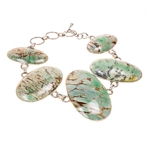 Sterling Silver Gradated Variscite Oval Link Bracelet