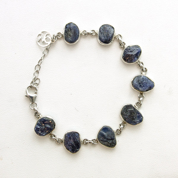 SS Rough Sapphire Bezel Link Bracelet