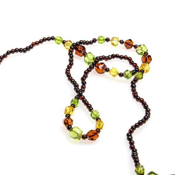 SS Multi-colored Amber Polyhedron Long Beaded Necklace