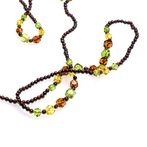 SS Multi-colored Amber Polyhedron Long Beaded Necklace