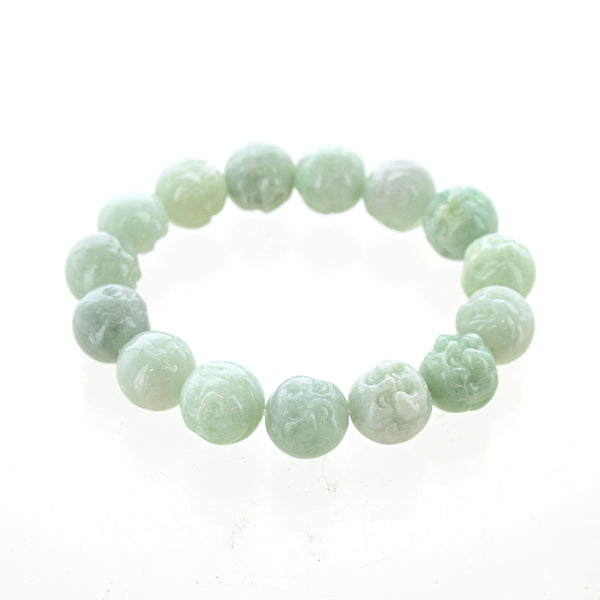 Jade 14mm Carved Buddha Elastic Bracelet