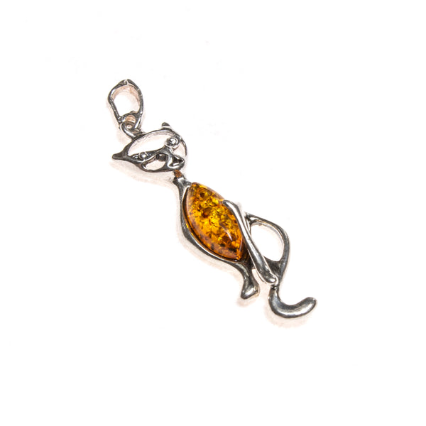 SS Amber or Turquoise Cat Pendant