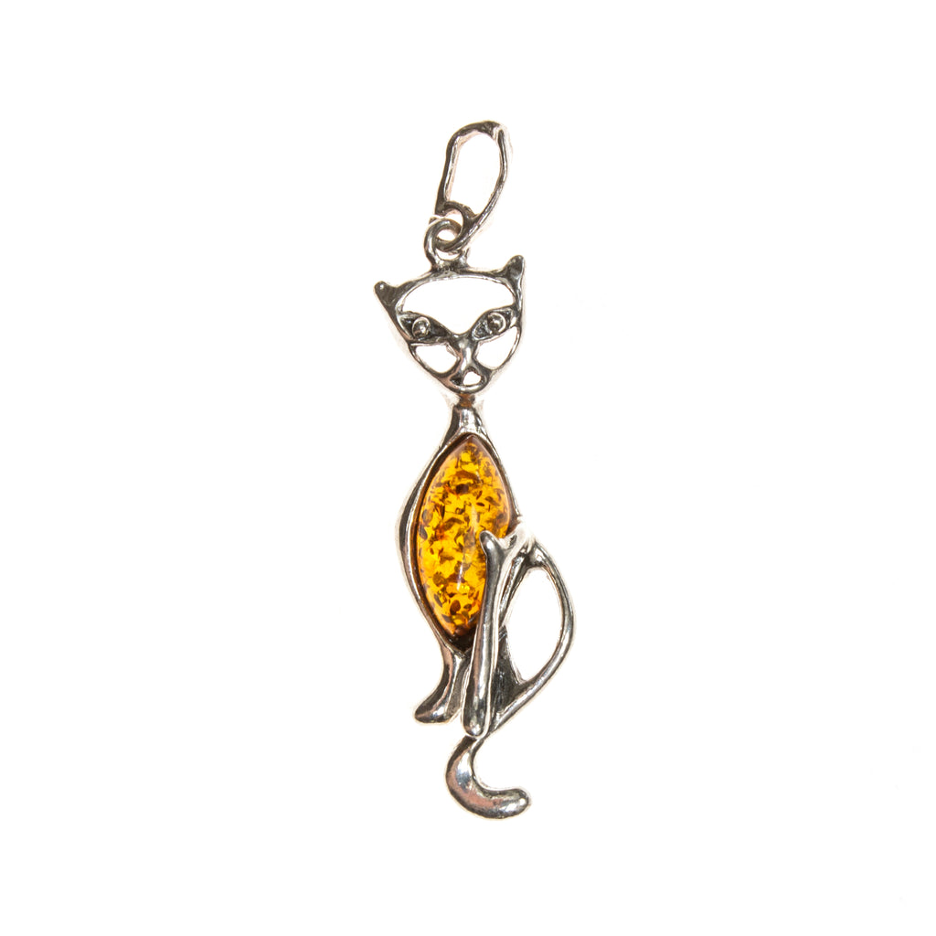 SS Amber or Turquoise Cat Pendant