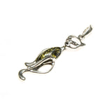 SS Amber or Turquoise Cat Pendant