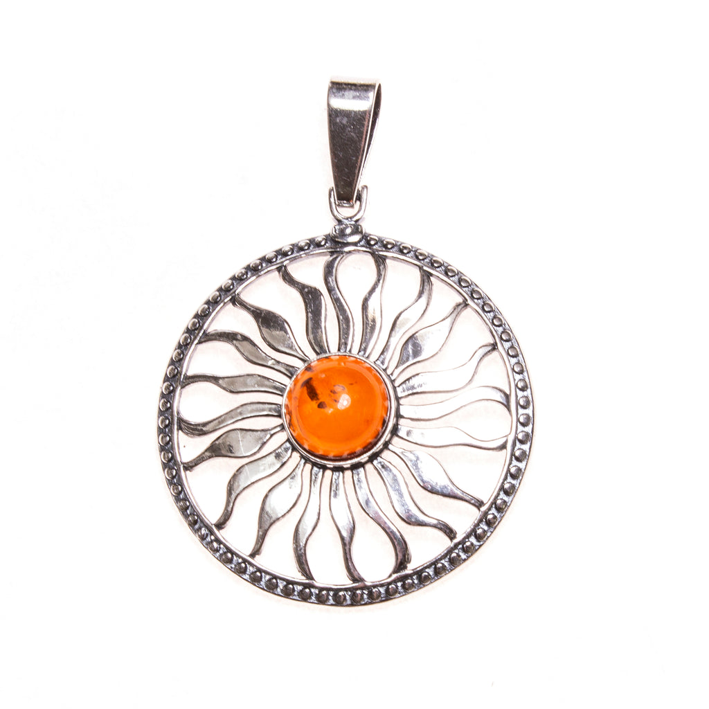 SS Round Amber Sun Pendant