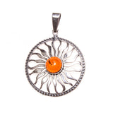 SS Round Amber Sun Pendant
