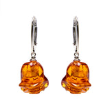 Sterling Silver Amber Carved Rose Earrings