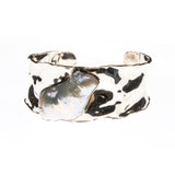 Hammered Sterling Silver Keshi Pearl Wide Cuff Bracelet