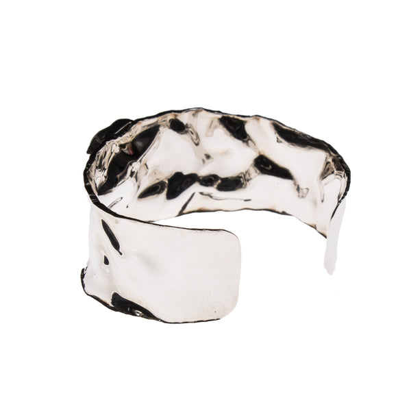Hammered Sterling Silver Keshi Pearl Wide Cuff Bracelet