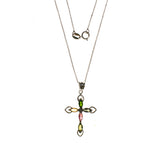 Sterling Silver Chrome Diopside and Tourmaline Cross Necklace