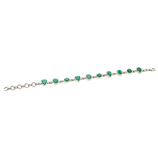 SS Faceted Round & Pear Emerald Bezel Link Bracelet