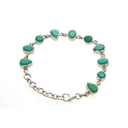 SS Emerald Faceted Variegated Bead Necklace