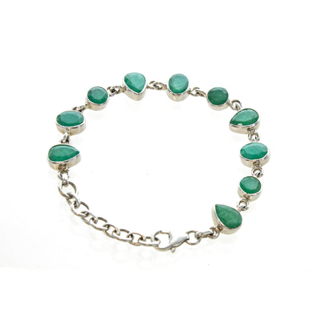 Sterling Silver Created Emerald & CZ 7 Oval Bracelet