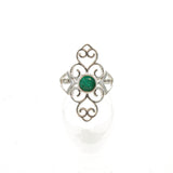 SS Round Emerald Filigree Swirl Ring (Size 7,8)