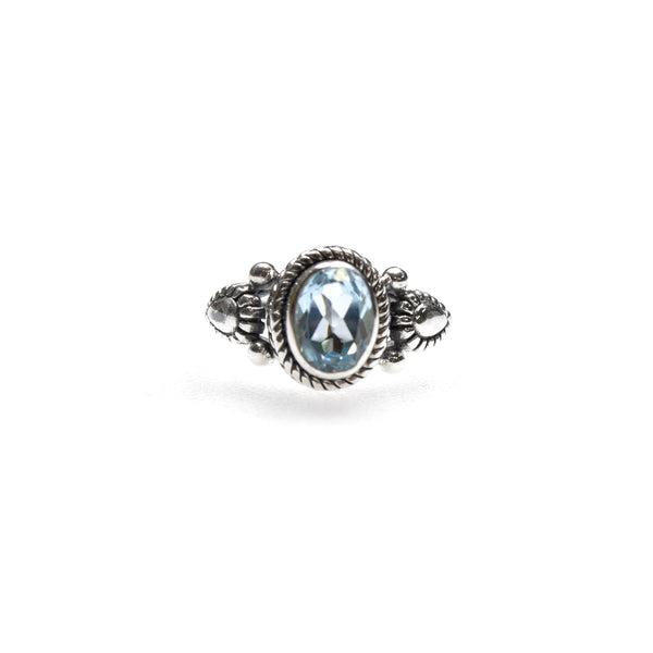 SS Blue Topaz Oval Rope Trim Ring (Size 7.5)