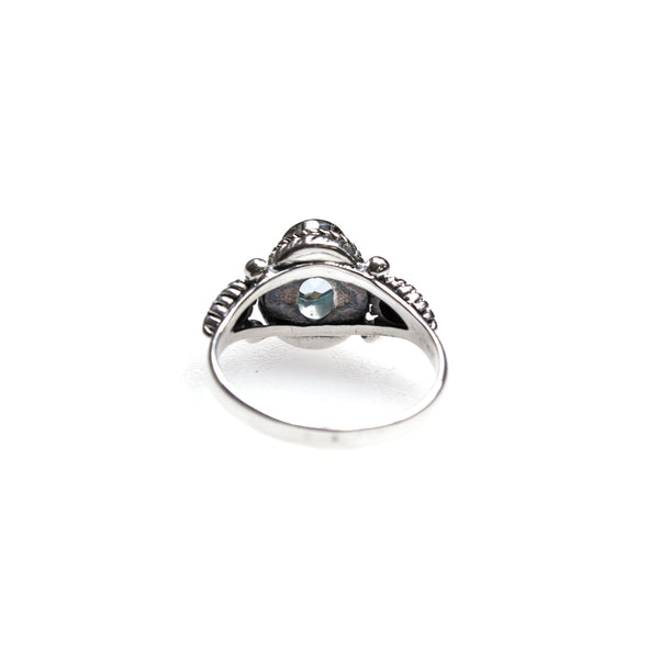 SS Blue Topaz Oval Rope Trim Ring (Size 7.5)
