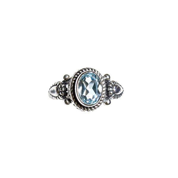 SS Blue Topaz Oval Rope Trim Ring (Size 7.5)