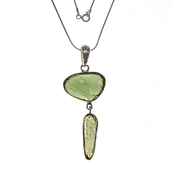 Sterling Silver 2 Moldavite Bezel Necklace