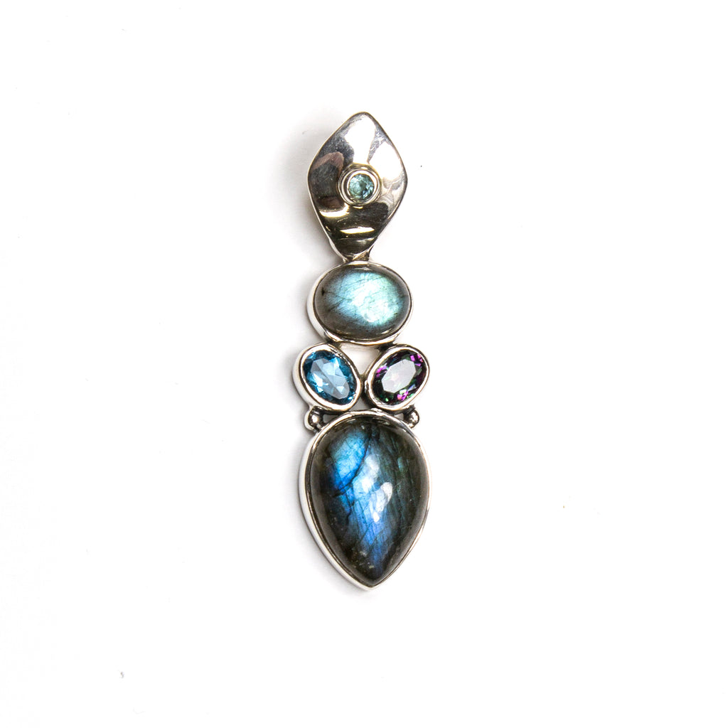 SS Labradorite, Blue & Mystic Topaz Pendant