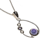 SS Tanzanite, Iolite & White Topaz Cabochons Pear Necklace
