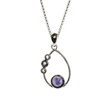 SS Tanzanite, Iolite & White Topaz Cabochons Pear Necklace