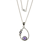 SS Tanzanite, Iolite & White Topaz Cabochons Pear Necklace