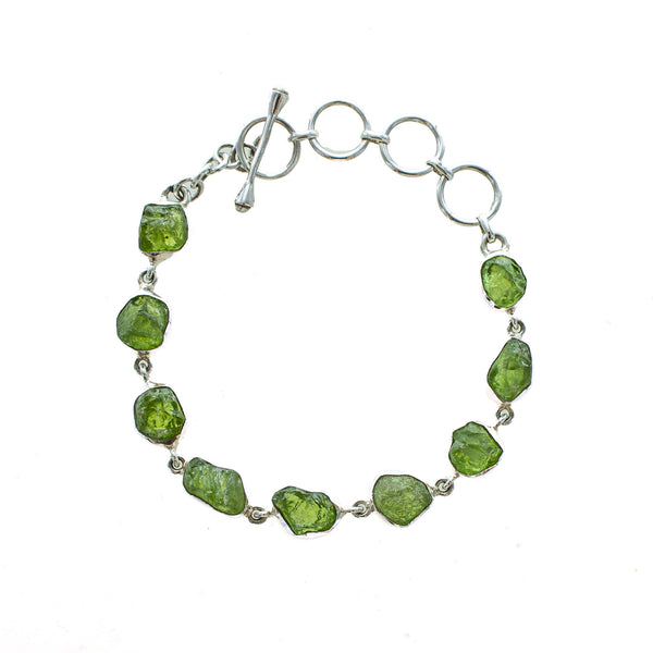 SS Rough Peridot Toggle Bracelet
