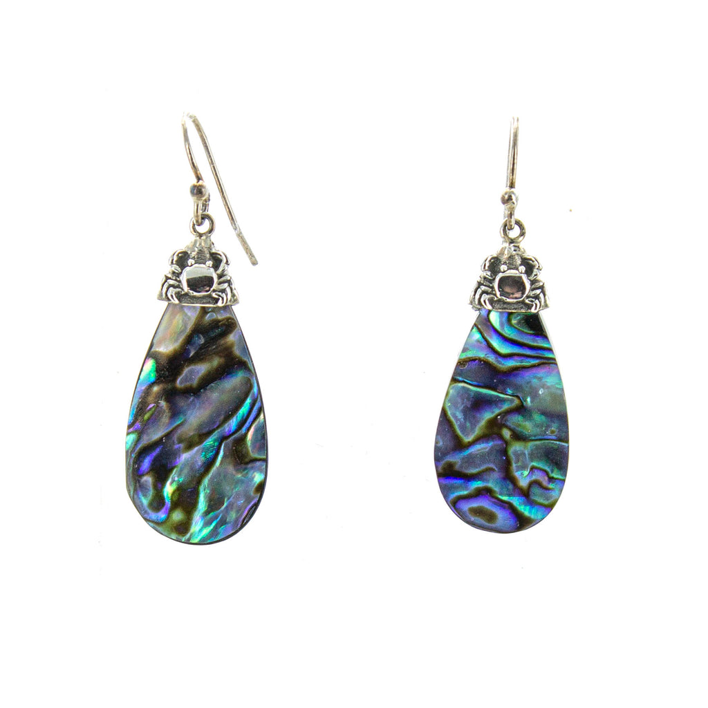 SS Abalone Pear & Crab Dangle Earrings