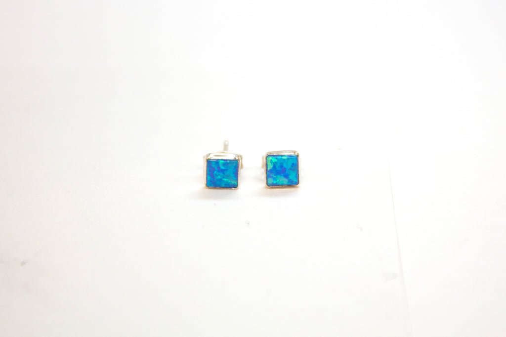 SS Created Opal Blue Square Studs
