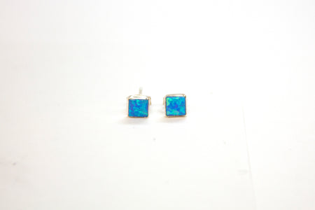 SS Created Opal White Stud Square Earrings