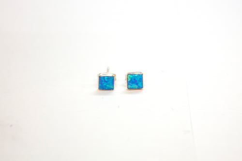 SS Created Opal Blue Square Studs