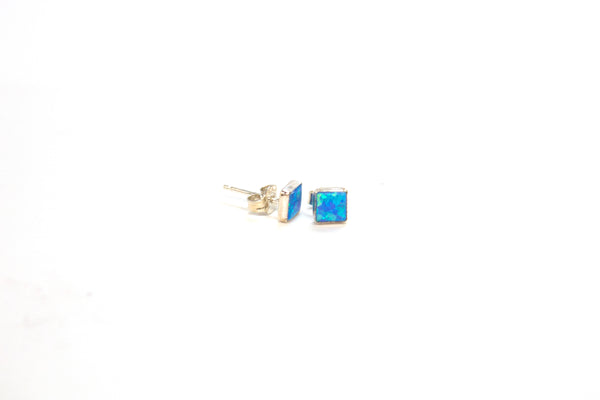 SS Created Opal Blue Square Studs