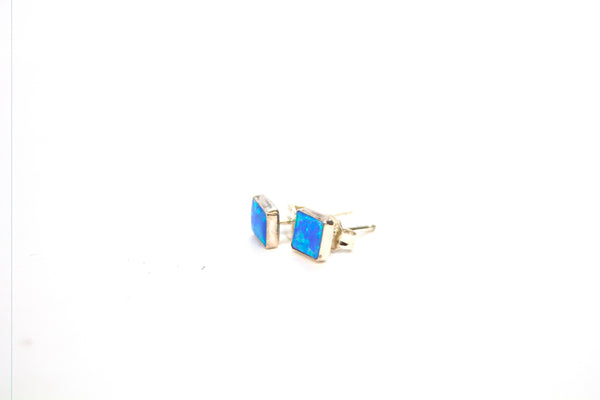 SS Created Opal Blue Square Studs