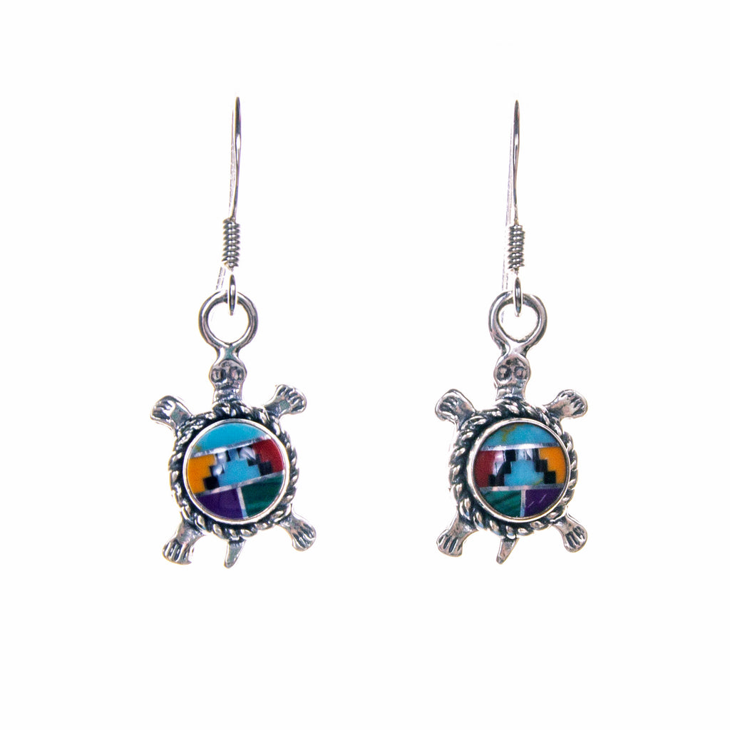 Sterling Silver Inlay Turtle Earrings