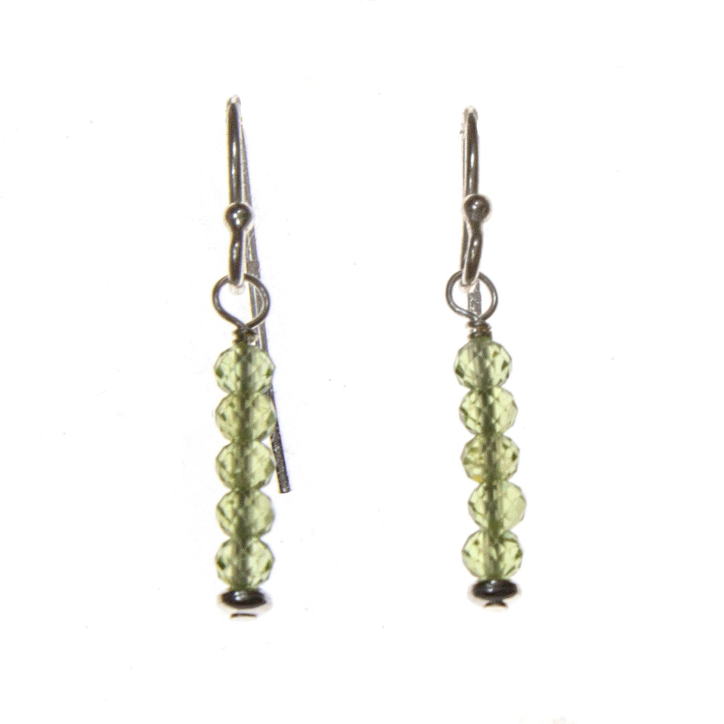 SS Peridot 5 Bead Bar Earrings