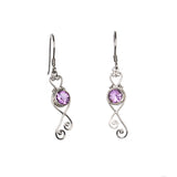 SS Sweet Amethyst Heart Scroll Dangle Earrings