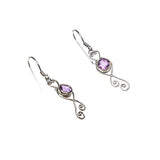 SS Sweet Amethyst Heart Scroll Dangle Earrings