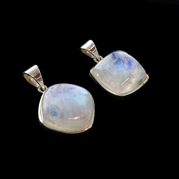 SS Square Indian Rainbow Moonstone Pendants