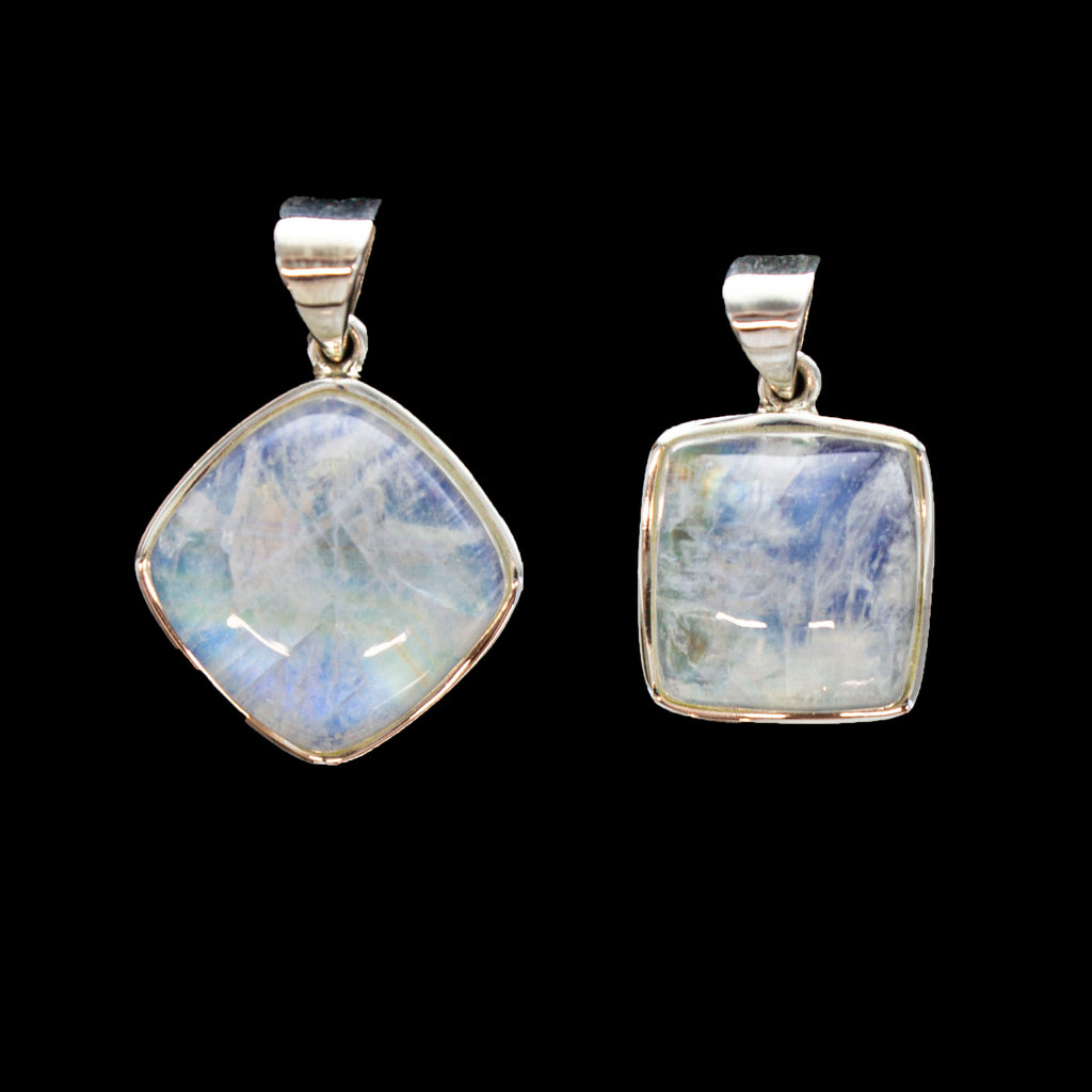 SS Square Indian Rainbow Moonstone Pendants