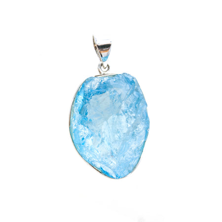 SS Large Blue Topaz Oval & Rainbow Moonstone Drop Pendant