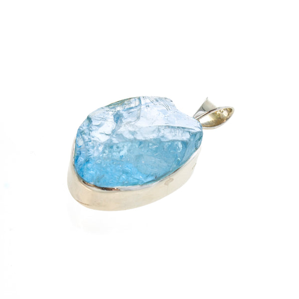 SS Large Rough Blue Topaz Bezel Pendant