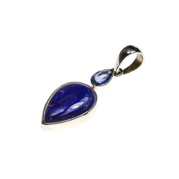 SS Kyanite and Lapis Pear Bezel Pendant
