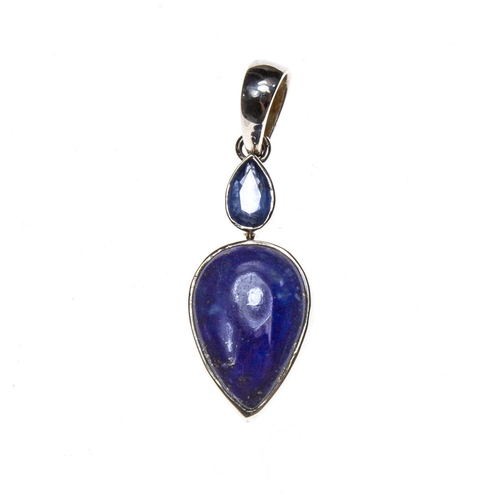 SS Kyanite and Lapis Pear Bezel Pendant